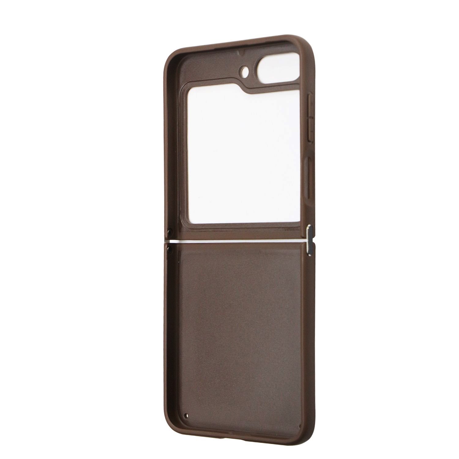 Zadní kryt Guess Leather Triangle Case pro Samsung Galaxy Z Flip5, hnědá