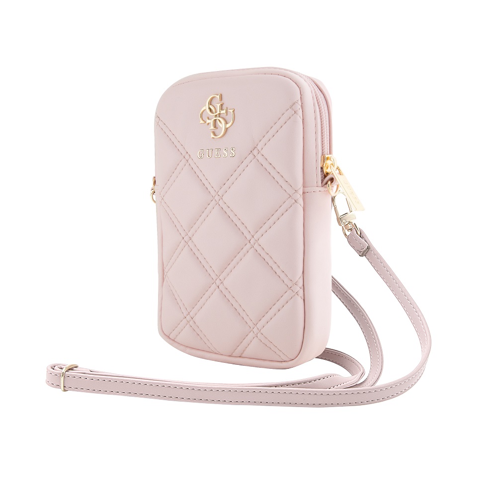 Guess PU Quilted 4G Metal Logo Wallet Phone Bag Zipper Pink