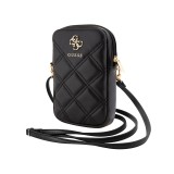 Guess PU Quilted 4G Metal Logo Wallet Phone Bag Zipper Black