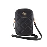 Guess PU Quilted 4G Metal Logo Wallet Phone Bag Zipper Black