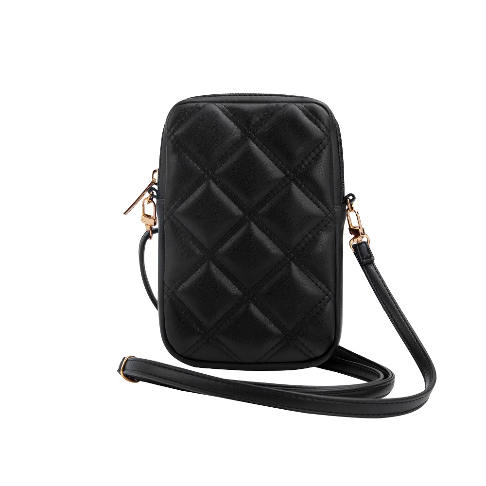 Guess PU Quilted 4G Metal Logo Wallet Phone Bag Zipper Black