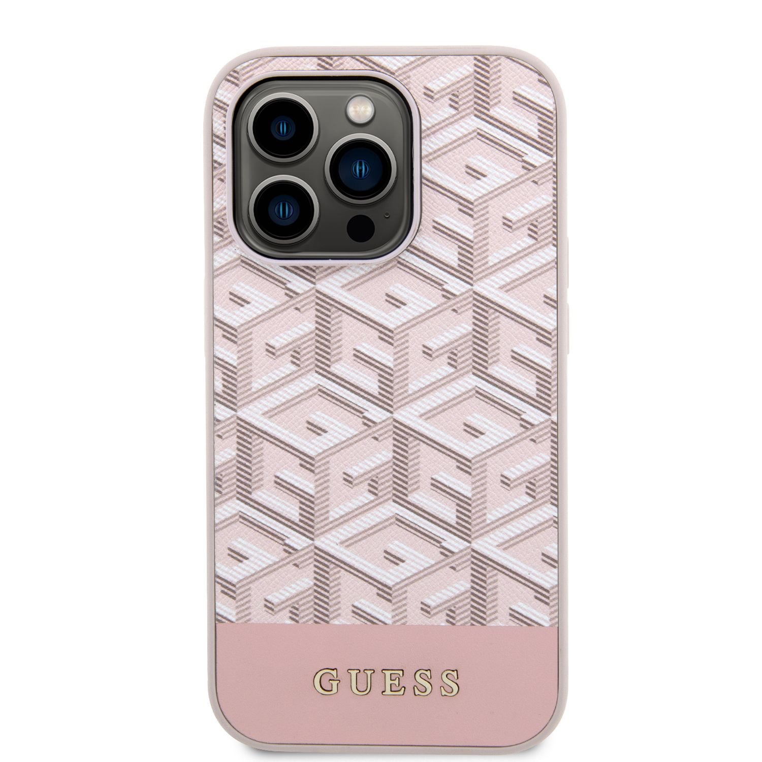 Guess PU G Cube MagSafe Zadní Kryt pro iPhone 14 Pro Pink