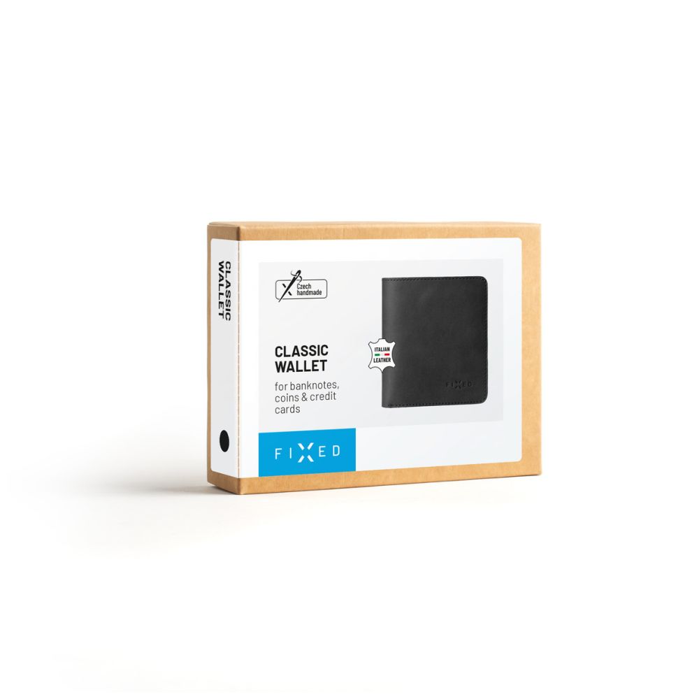 Kožená peněženka FIXED Classic Wallet z pravé hovězí kůže, černá