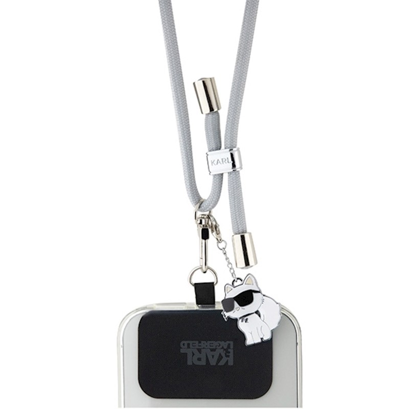 Popruh Karl Lagerfeld Universal Crossbody Cord Ikonik cat, šedá