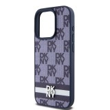 DKNY PU Leather Checkered Pattern and Stripe Zadní Kryt pro iPhone 15 Pro Blue