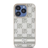 DKNY PU Leather Checkered Pattern and Stripe Zadní Kryt pro iPhone 15 Pro Beige