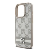 DKNY PU Leather Checkered Pattern and Stripe Zadní Kryt pro iPhone 15 Pro Beige