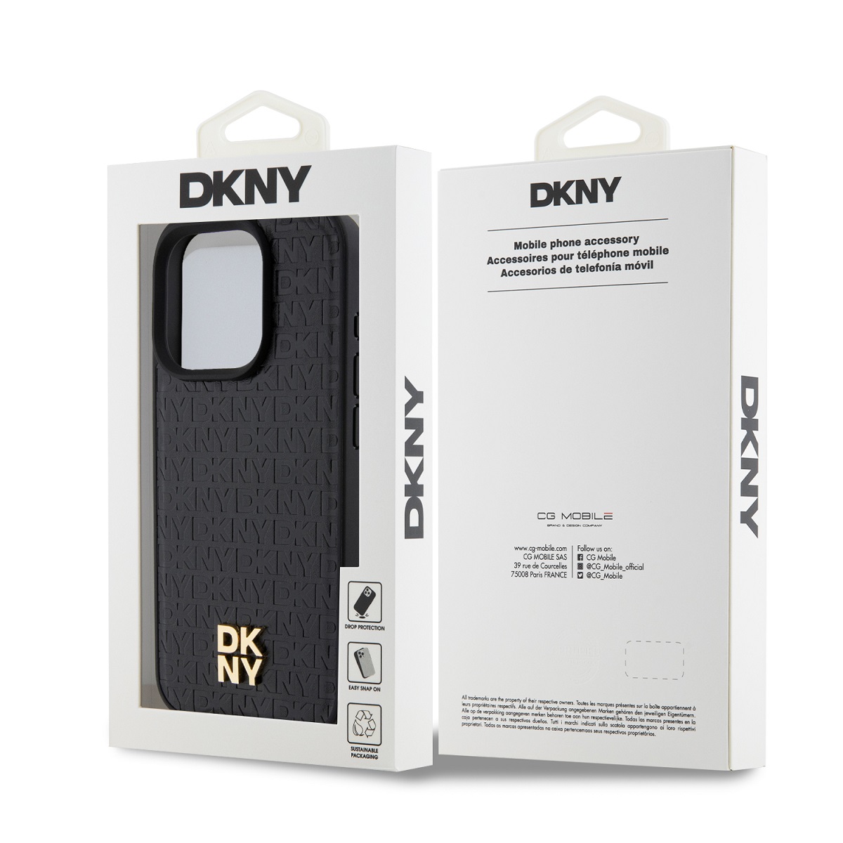 DKNY PU Leather Repeat Pattern Stack Logo Magsafe Zadní Kryt pro iPhone 15 Pro Black