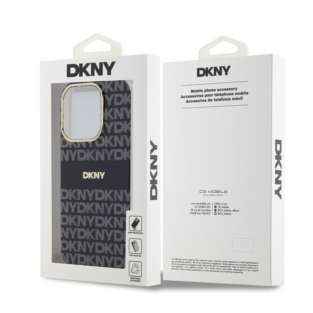 Zadní kryt DKNY PC/TPU Repeat Pattern Tonal Stripe Magsafe pro Apple iPhone 15 Pro, černá