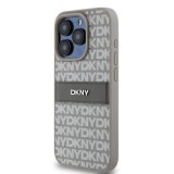 DKNY PU Leather Repeat Pattern Tonal Stripe Zadní Kryt pro iPhone 15 Pro Beige