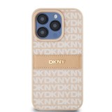 DKNY PU Leather Repeat Pattern Tonal Stripe Zadní Kryt pro iPhone 15 Pro Pink