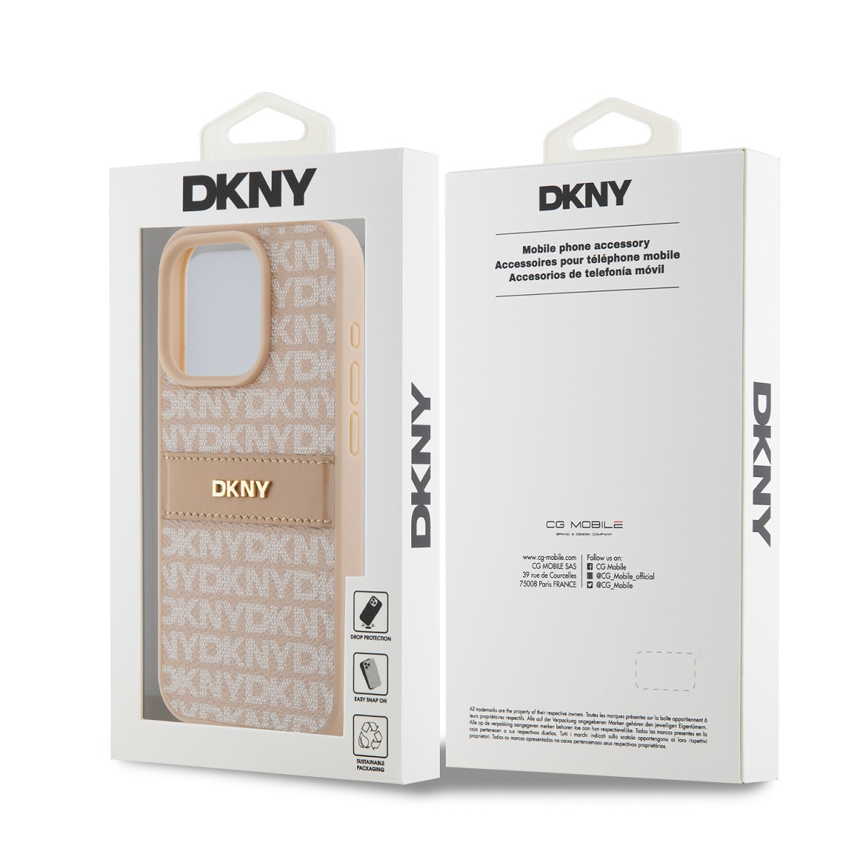 DKNY PU Leather Repeat Pattern Tonal Stripe Zadní Kryt pro iPhone 15 Pro Pink