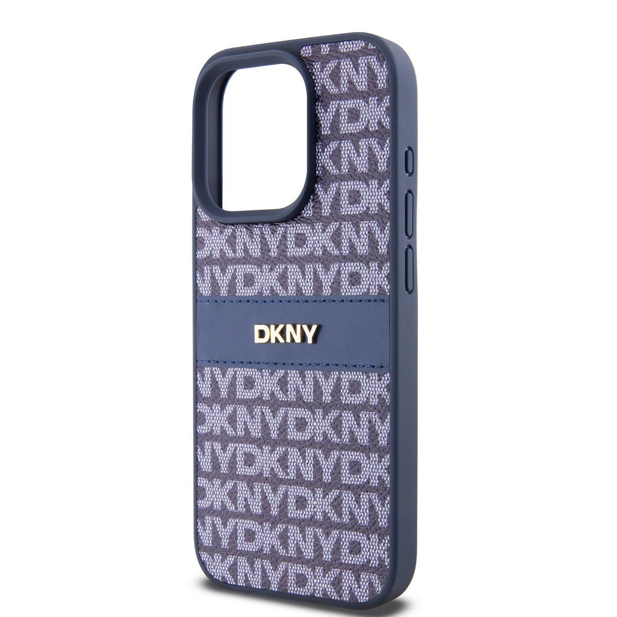 DKNY PU Leather Repeat Pattern Tonal Stripe Zadní Kryt pro iPhone 15 Pro Blue