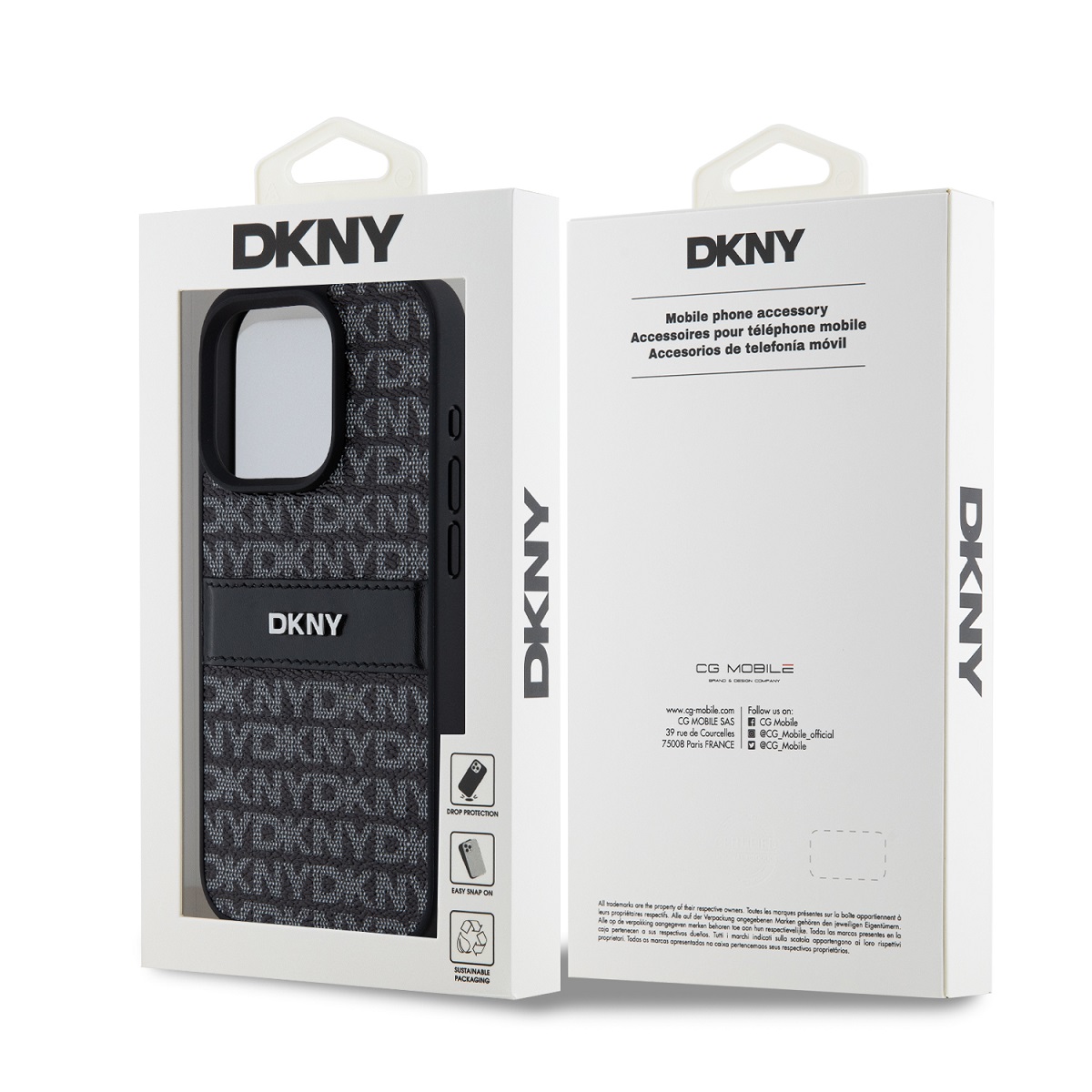 DKNY PU Leather Repeat Pattern Tonal Stripe Zadní Kryt pro iPhone 15 Pro Black