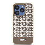 DKNY PU Leather Repeat Pattern Bottom Stripe Zadní Kryt pro iPhone 15 Pro Brown