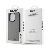 DKNY PU Leather Silver Metal Logo Magsafe Zadní Kryt pro iPhone 15 Pro Grey