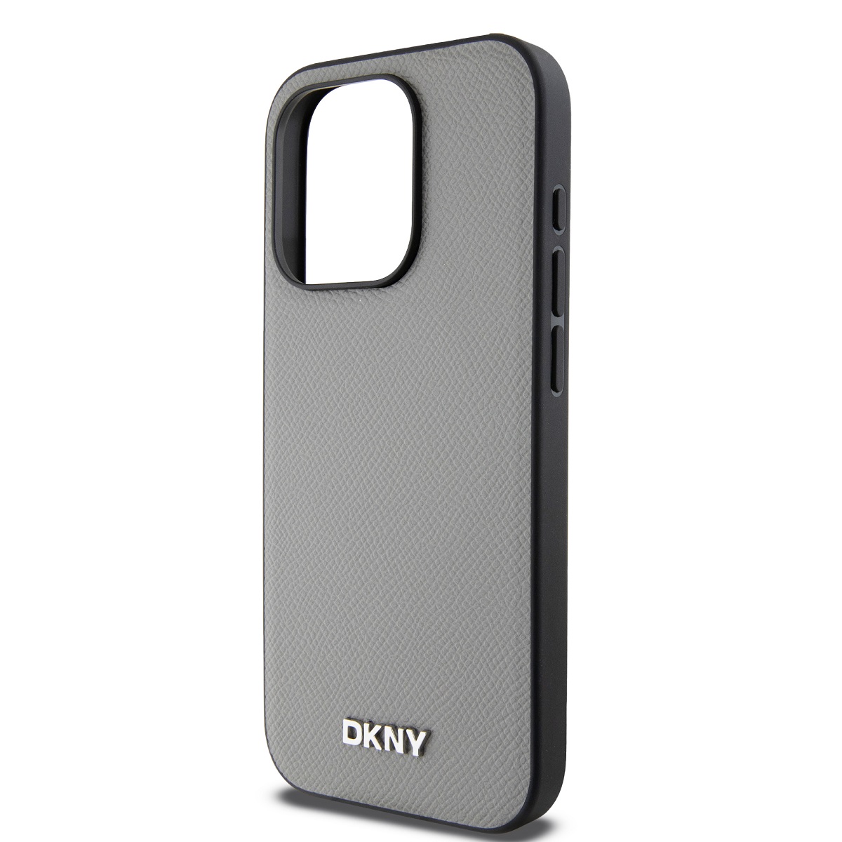 DKNY PU Leather Silver Metal Logo Magsafe Zadní Kryt pro iPhone 15 Pro Grey