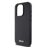 DKNY PU Leather Silver Metal Logo Magsafe Zadní Kryt pro iPhone 15 Pro Black