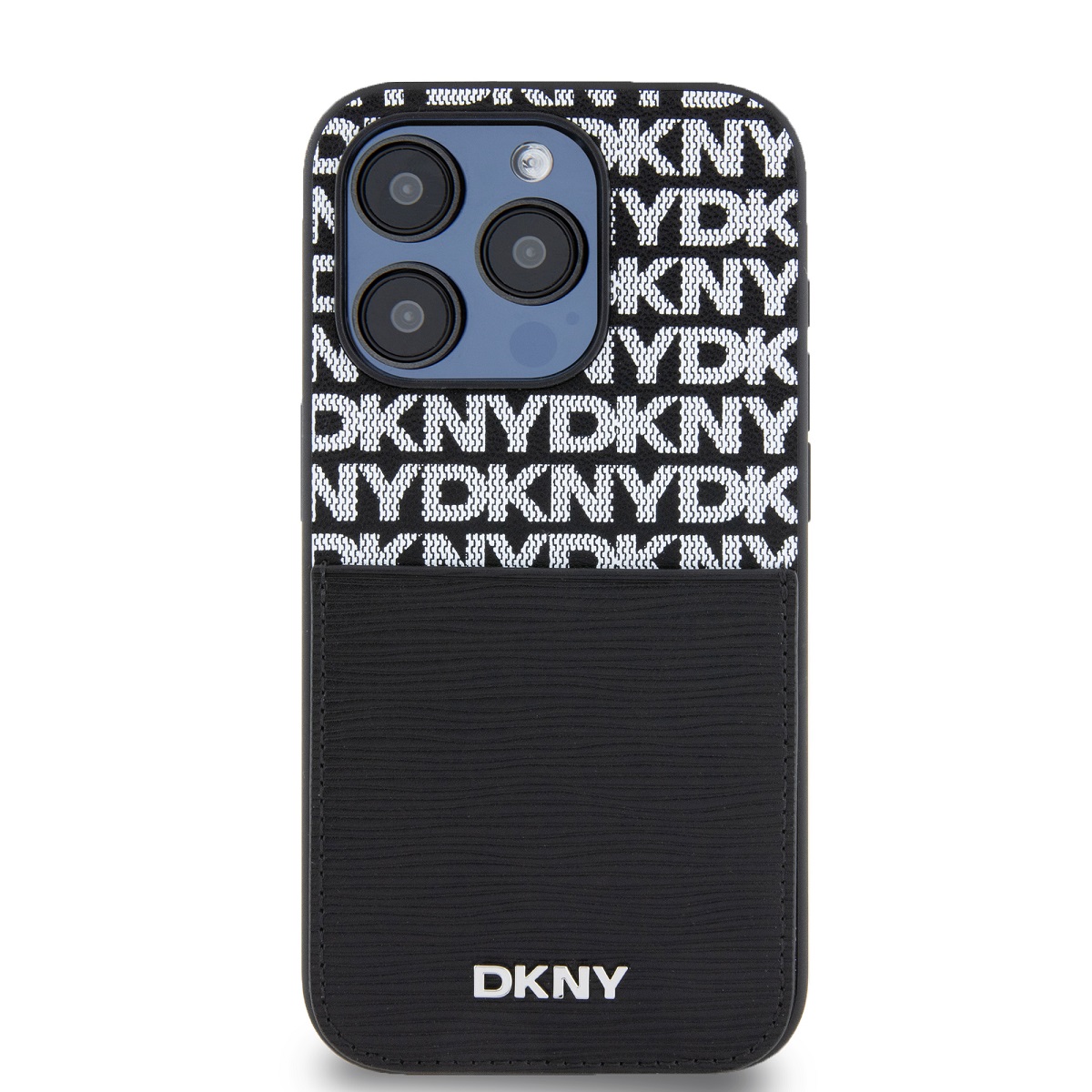 DKNY PU Leather Repeat Pattern Card Pocket Zadní Kryt pro iPhone 15 Pro Black