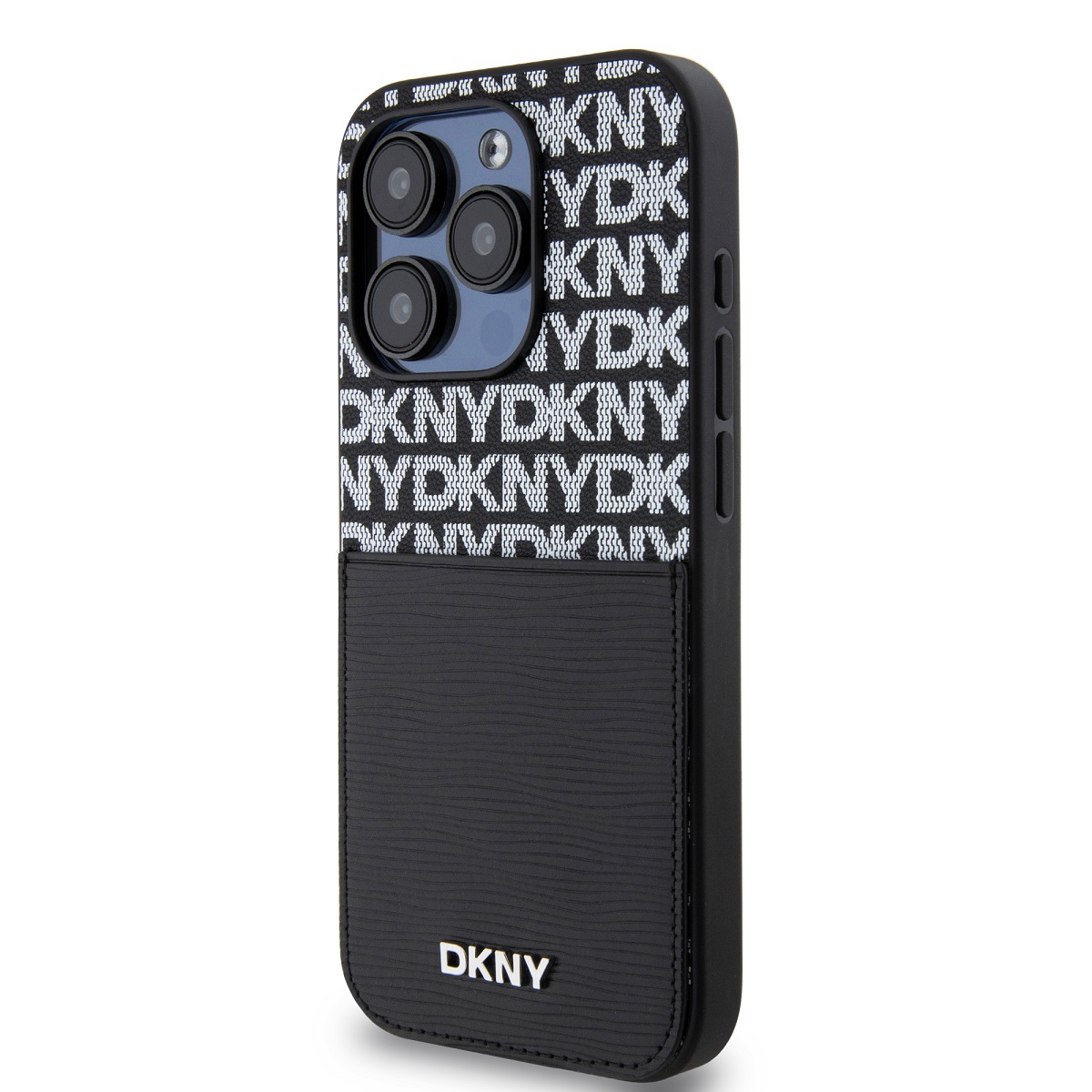 DKNY PU Leather Repeat Pattern Card Pocket Zadní Kryt pro iPhone 15 Pro Black