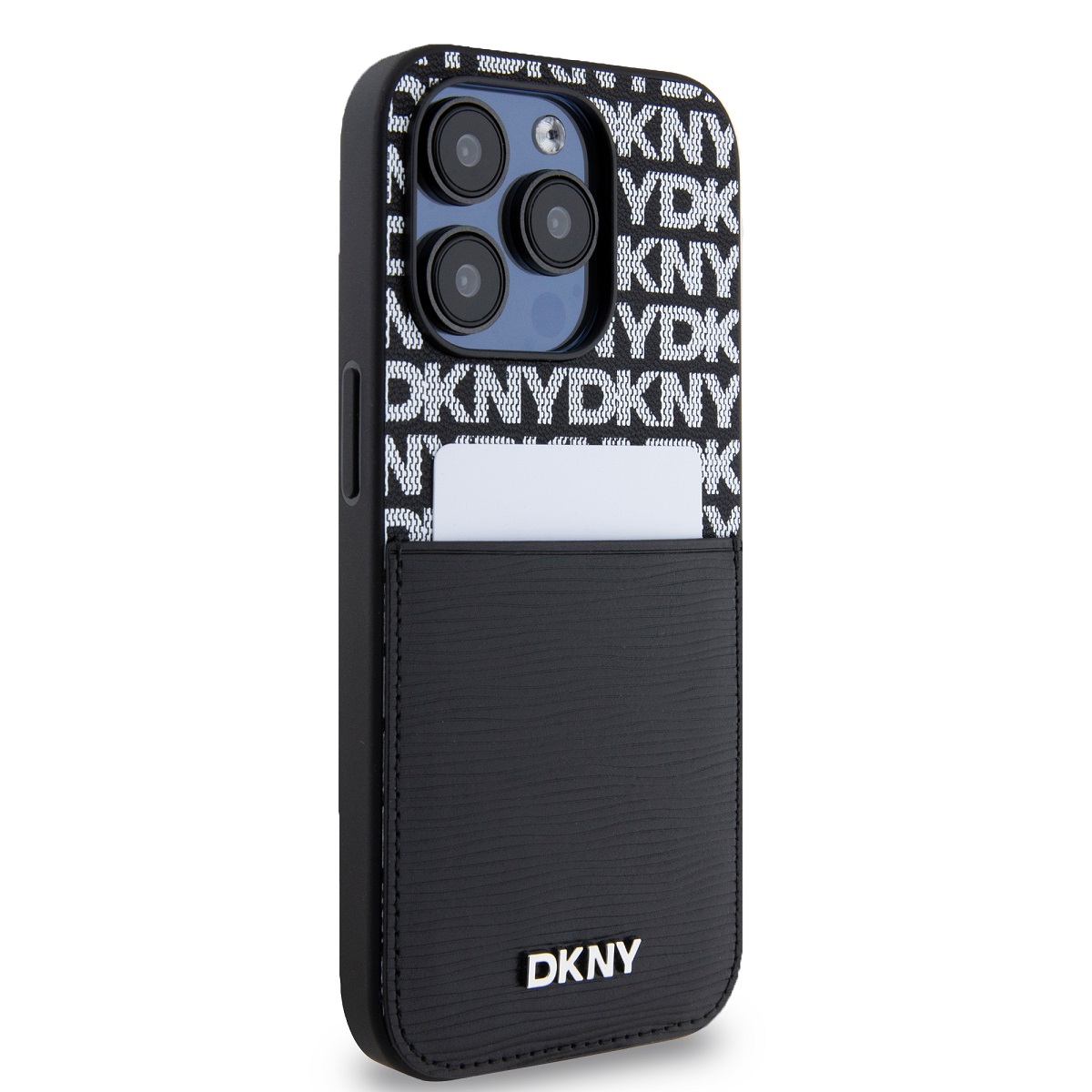 DKNY PU Leather Repeat Pattern Card Pocket Zadní Kryt pro iPhone 15 Pro Black