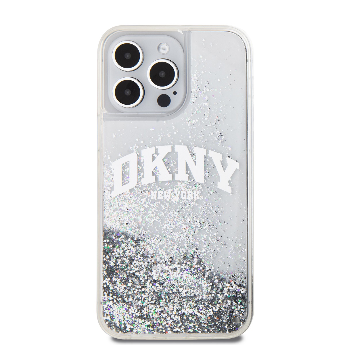 DKNY Liquid Glitter Arch Logo Zadní Kryt pro iPhone 15 Pro Max Transparent