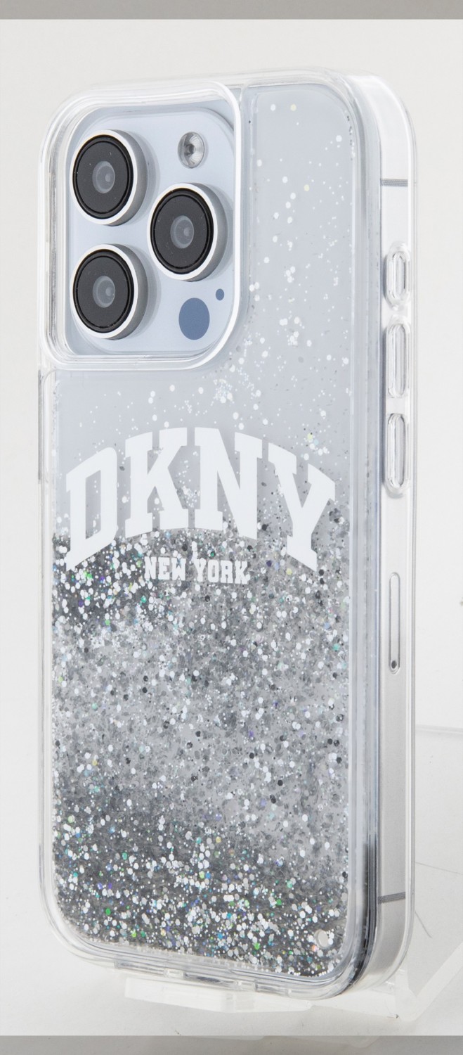 DKNY Liquid Glitter Arch Logo Zadní Kryt pro iPhone 15 Pro Transparent