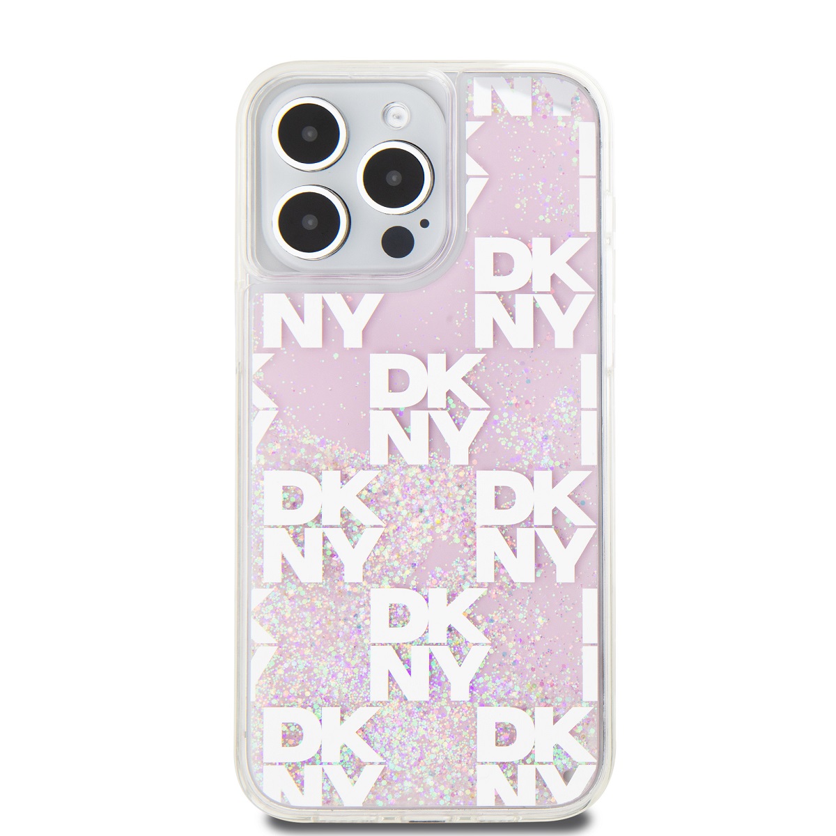 DKNY Liquid Glitter Checkered Pattern Zadní Kryt pro iPhone 15 Pro Max Pink