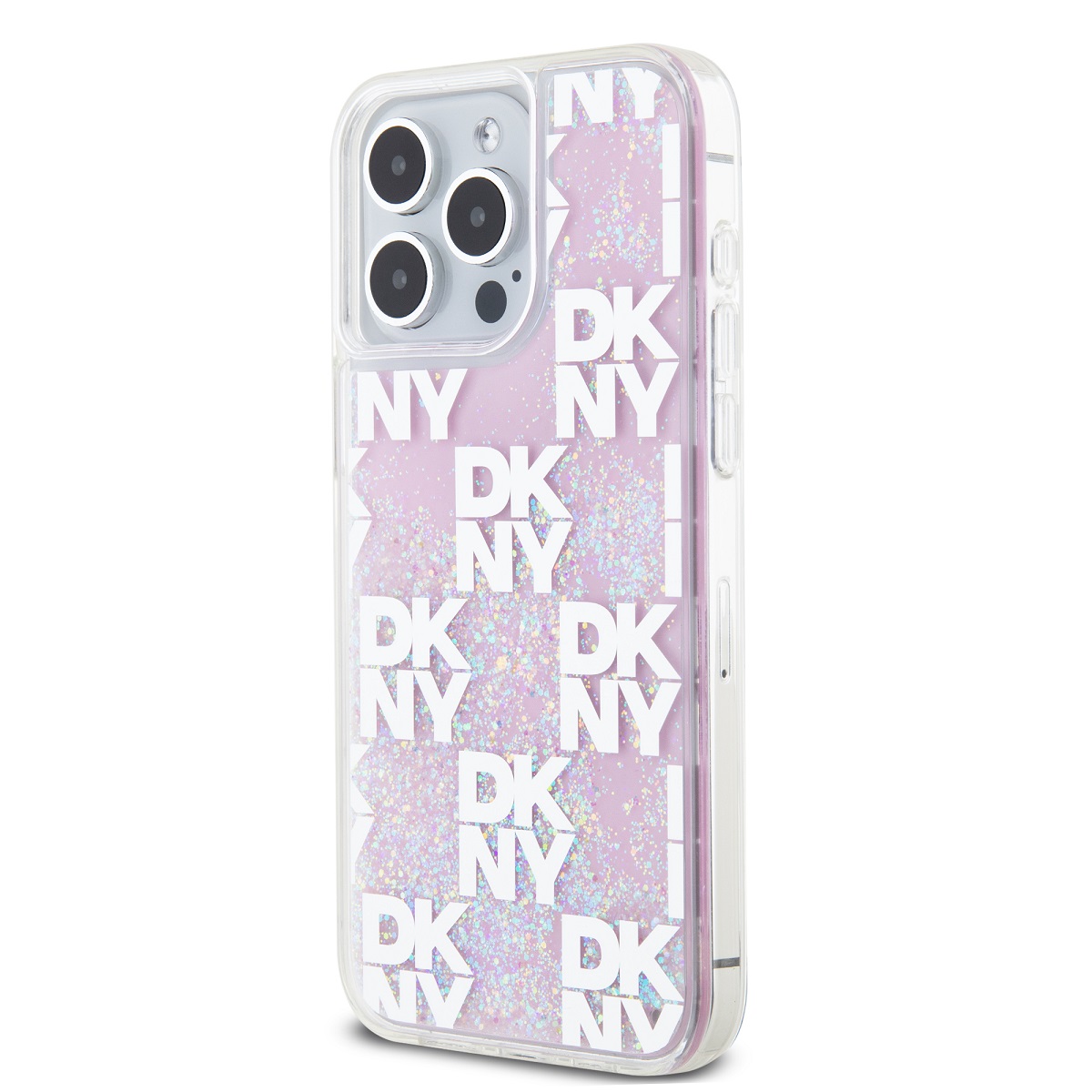 DKNY Liquid Glitter Checkered Pattern Zadní Kryt pro iPhone 15 Pro Max Pink