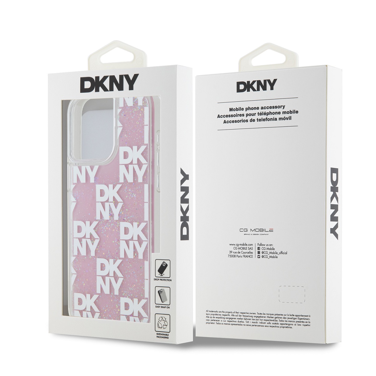 DKNY Liquid Glitter Checkered Pattern Zadní Kryt pro iPhone 15 Pro Max Pink