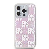 DKNY Liquid Glitter Checkered Pattern Zadní Kryt pro iPhone 15 Pro Pink