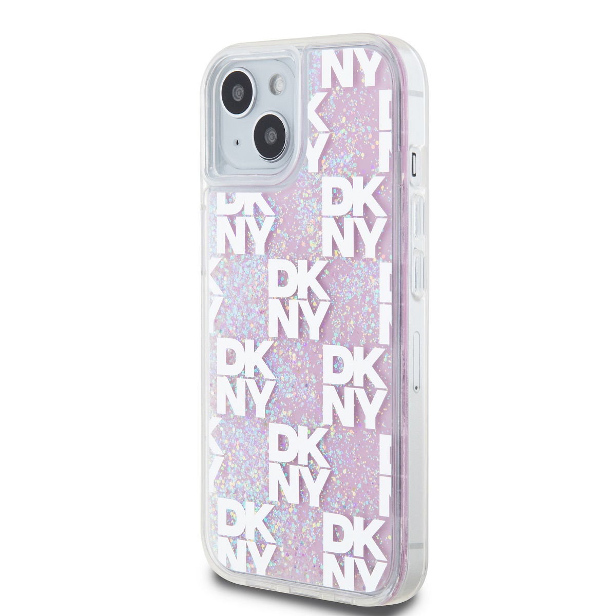 DKNY Liquid Glitter Checkered Pattern Zadní Kryt pro iPhone 15 Pink