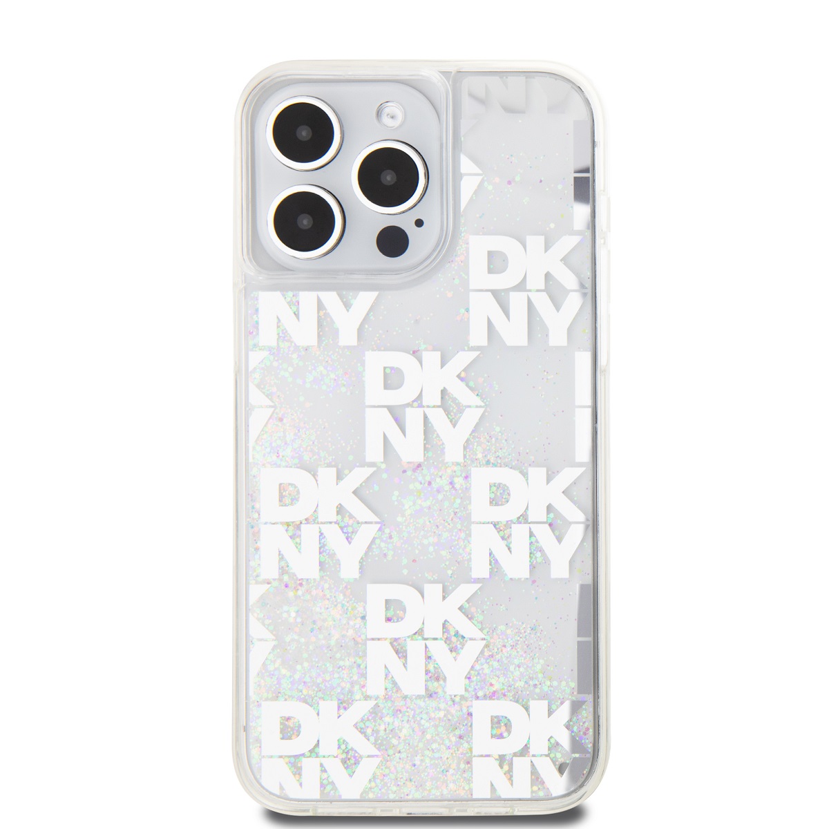 DKNY Liquid Glitter Checkered Pattern Zadní Kryt pro iPhone 15 Pro Max Transparent