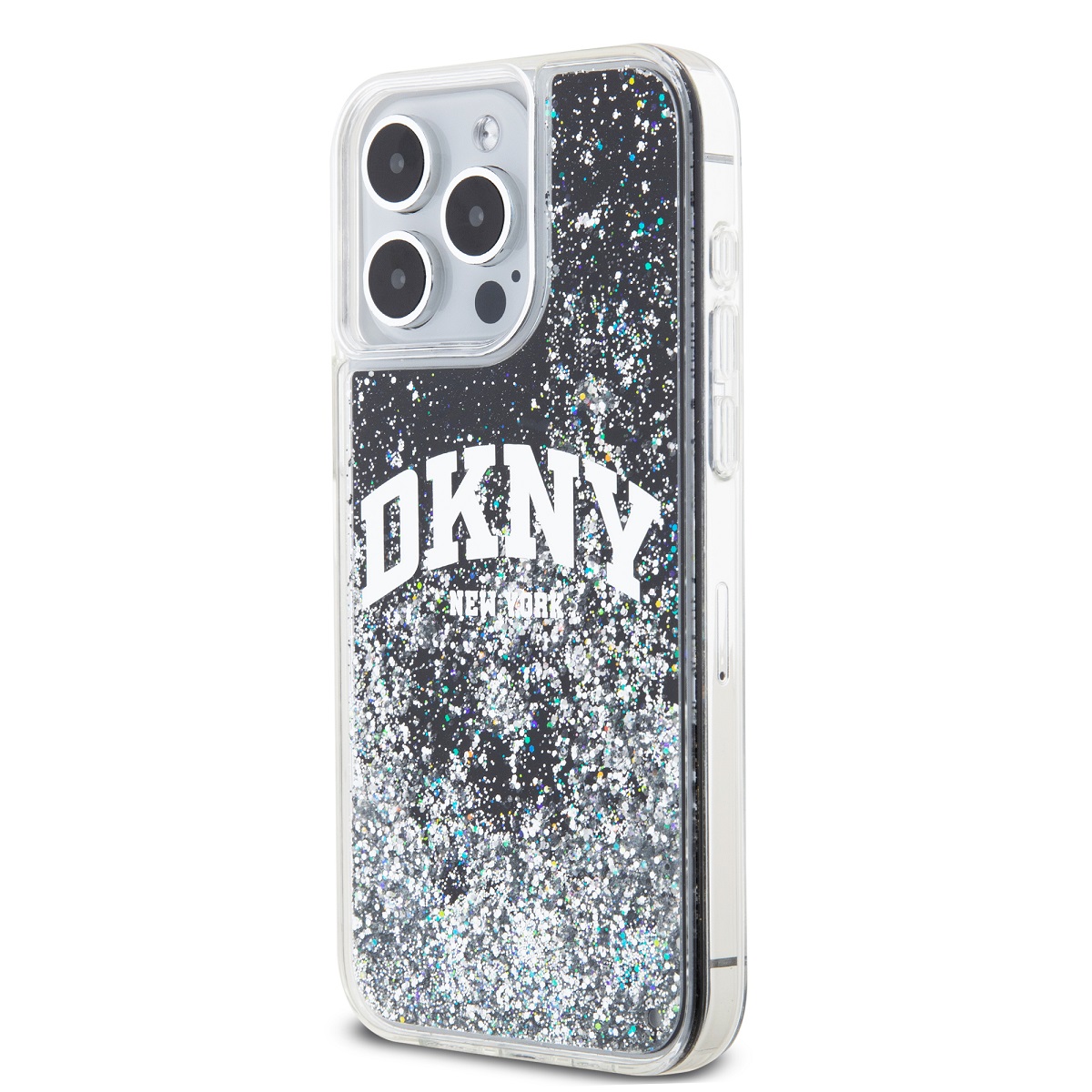 DKNY Liquid Glitter Arch Logo Zadní Kryt pro iPhone 15 Pro Max Black