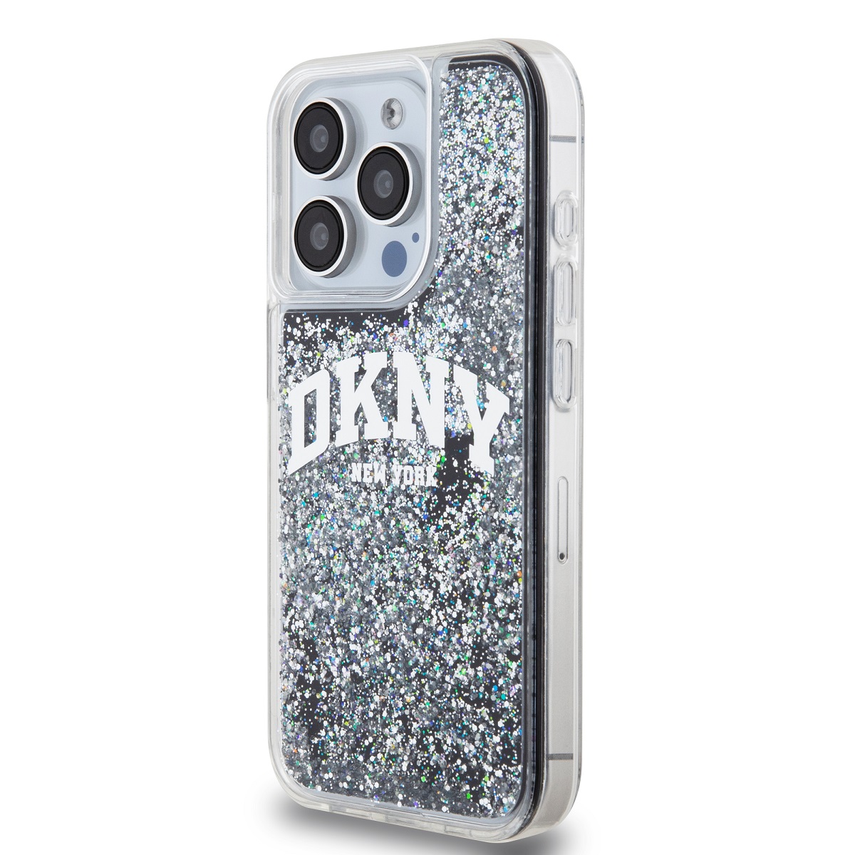 DKNY Liquid Glitter Arch Logo Zadní Kryt pro iPhone 15 Pro Black