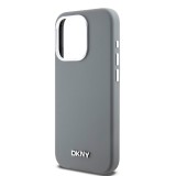 DKNY Liquid Silicone Silver Metal Logo Magsafe Zadní Kryt pro iPhone 15 Pro Grey