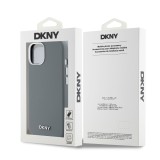 DKNY Liquid Silicone Silver Metal Logo Magsafe Zadní Kryt pro iPhone 15 Grey