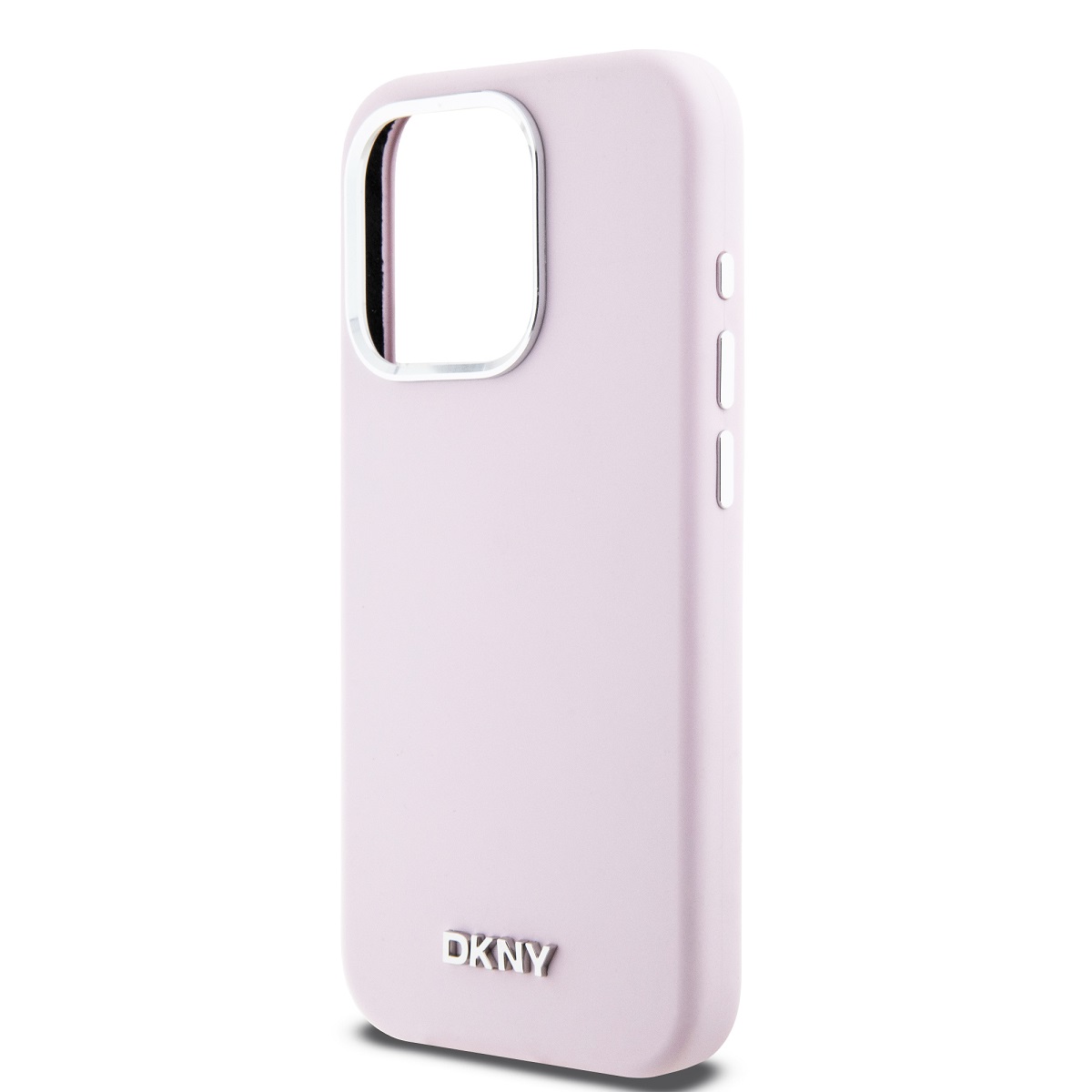 DKNY Liquid Silicone Silver Metal Logo Magsafe Zadní Kryt pro iPhone 15 Pro Pink