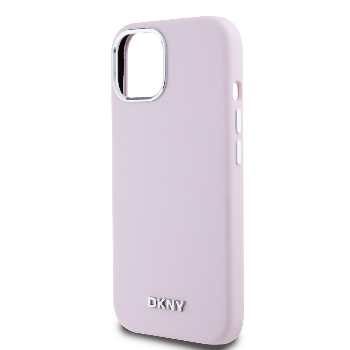 DKNY Liquid Silicone Silver Metal Logo Magsafe Zadní Kryt pro iPhone 15 Pink