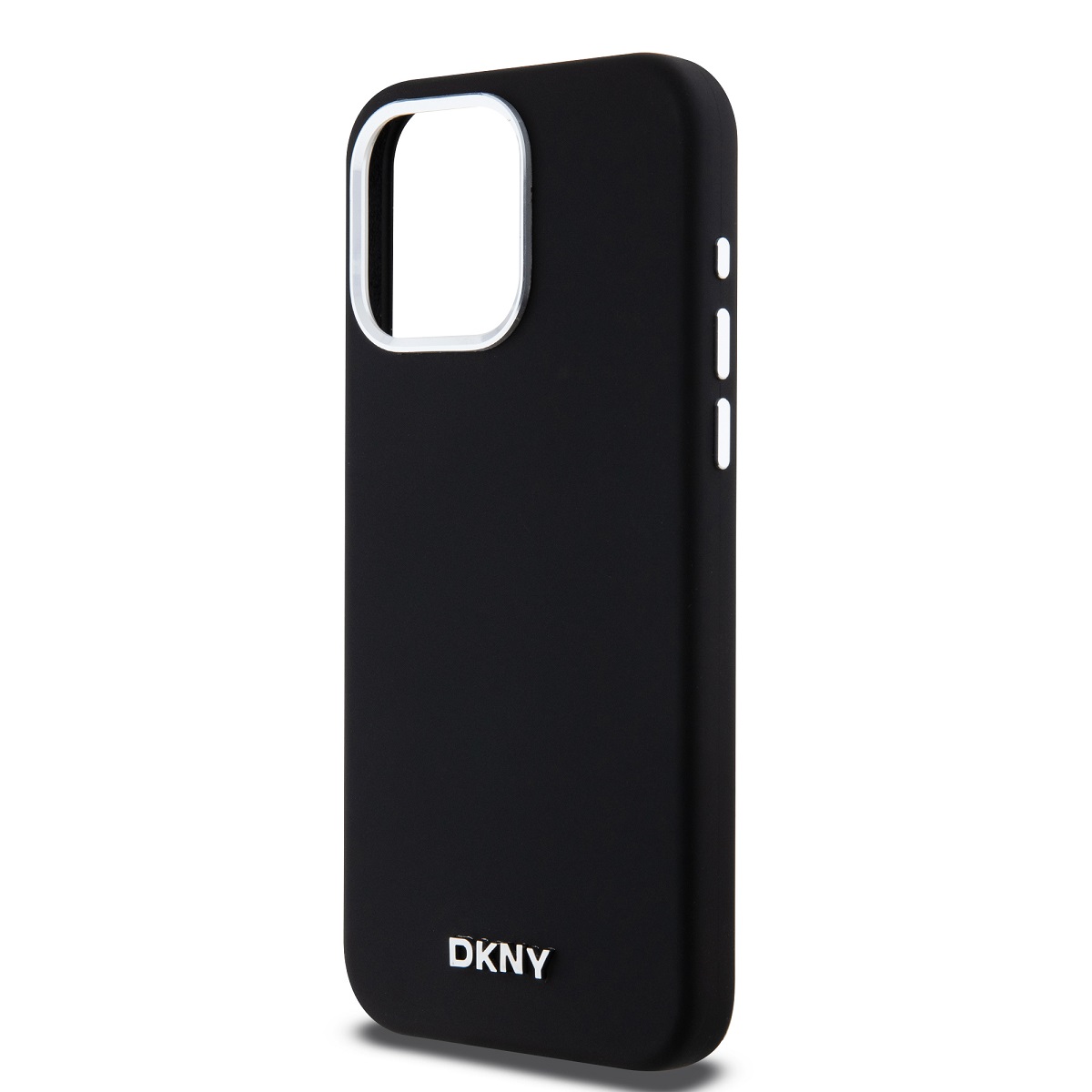 DKNY Liquid Silicone Silver Metal Logo Magsafe Zadní Kryt pro iPhone 15 Pro Max Black