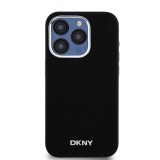 DKNY Liquid Silicone Silver Metal Logo Magsafe Zadní Kryt pro iPhone 15 Pro Black