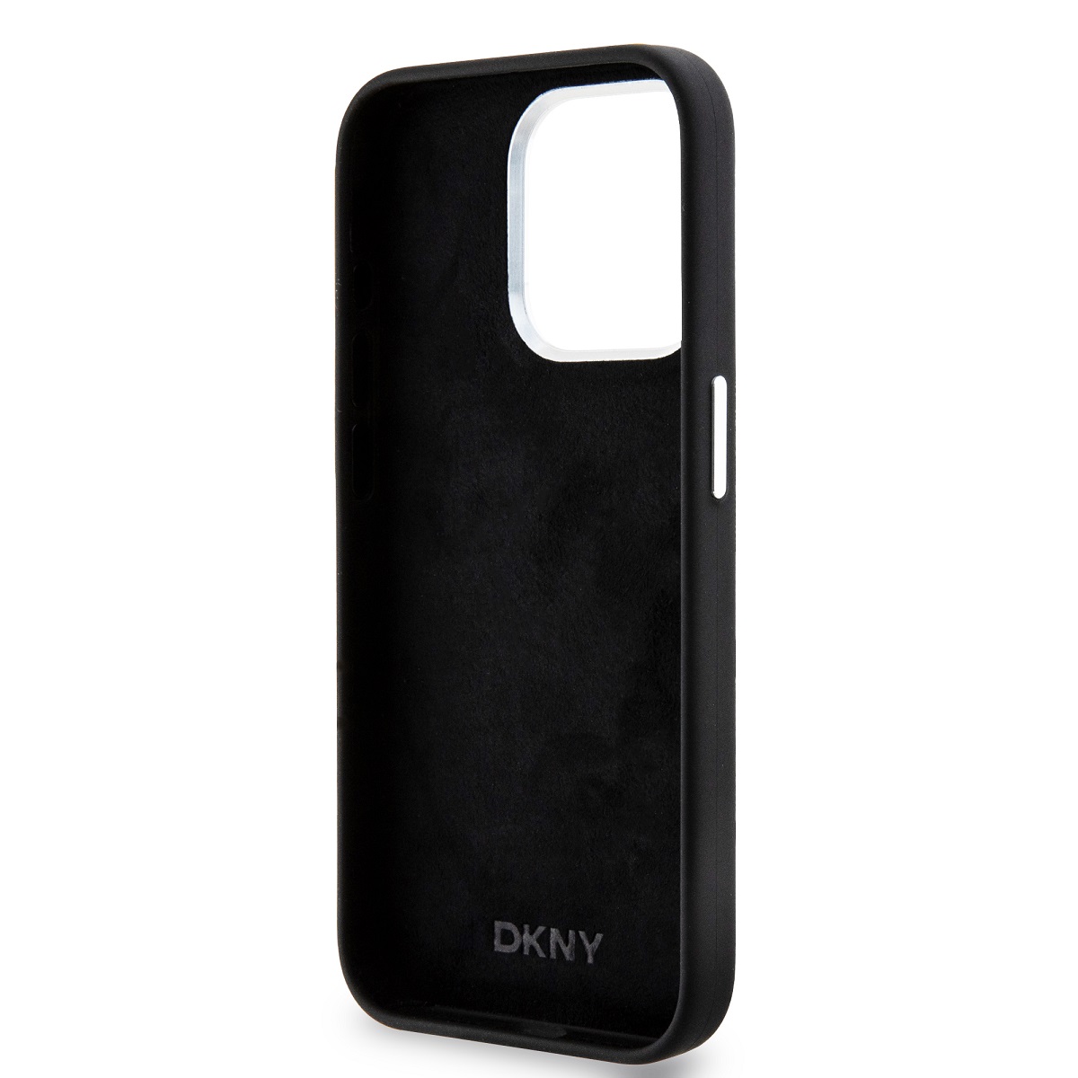 DKNY Liquid Silicone Silver Metal Logo Magsafe Zadní Kryt pro iPhone 15 Pro Black