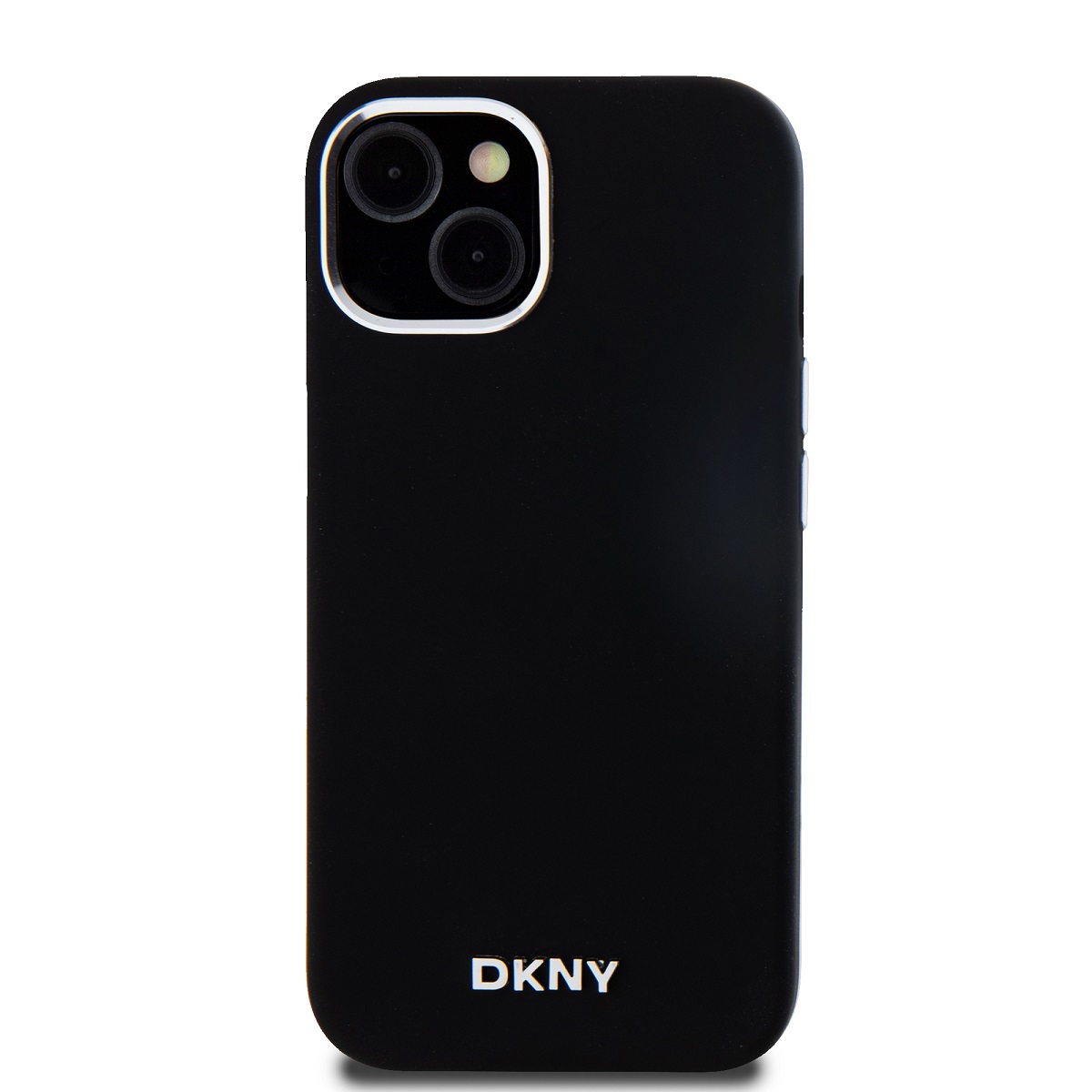 DKNY Liquid Silicone Silver Metal Logo Magsafe Zadní Kryt pro iPhone 15 Black