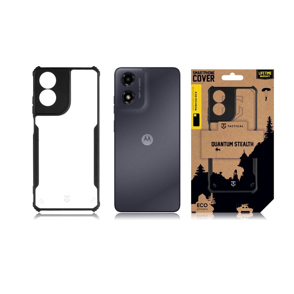 Zadní kryt Tactical Quantum Stealth pro Motorola Moto G04, transparentní černá