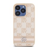 DKNY PU Leather Checkered Pattern and Stripe Zadní Kryt pro iPhone 14 Pro Max Pink