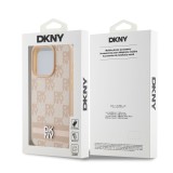 DKNY PU Leather Checkered Pattern and Stripe Zadní Kryt pro iPhone 14 Pro Pink