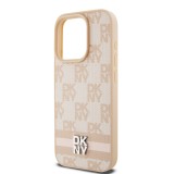 DKNY PU Leather Checkered Pattern and Stripe Zadní Kryt pro iPhone 13 Pro Pink