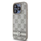 DKNY PU Leather Checkered Pattern and Stripe Zadní Kryt pro iPhone 14 Pro Beige