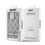 DKNY PU Leather Checkered Pattern and Stripe Zadní Kryt pro iPhone 14 Pro Beige