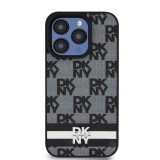 DKNY PU Leather Checkered Pattern and Stripe Zadní Kryt pro iPhone 15 Pro Max Black